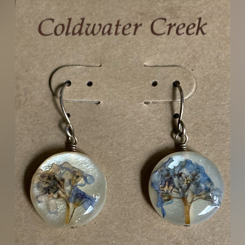 COLDWATER CREEK Mother Of Pearl Forget Me Not Dangling Earrings NWT!